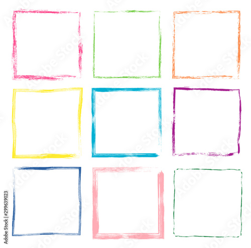 Colorful hand drawn vector set with cute grunge square frames and borders for kids products