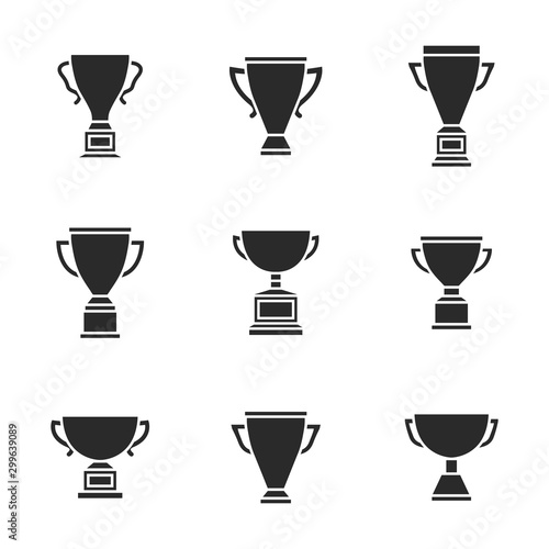 Vector black trophy cup icons set