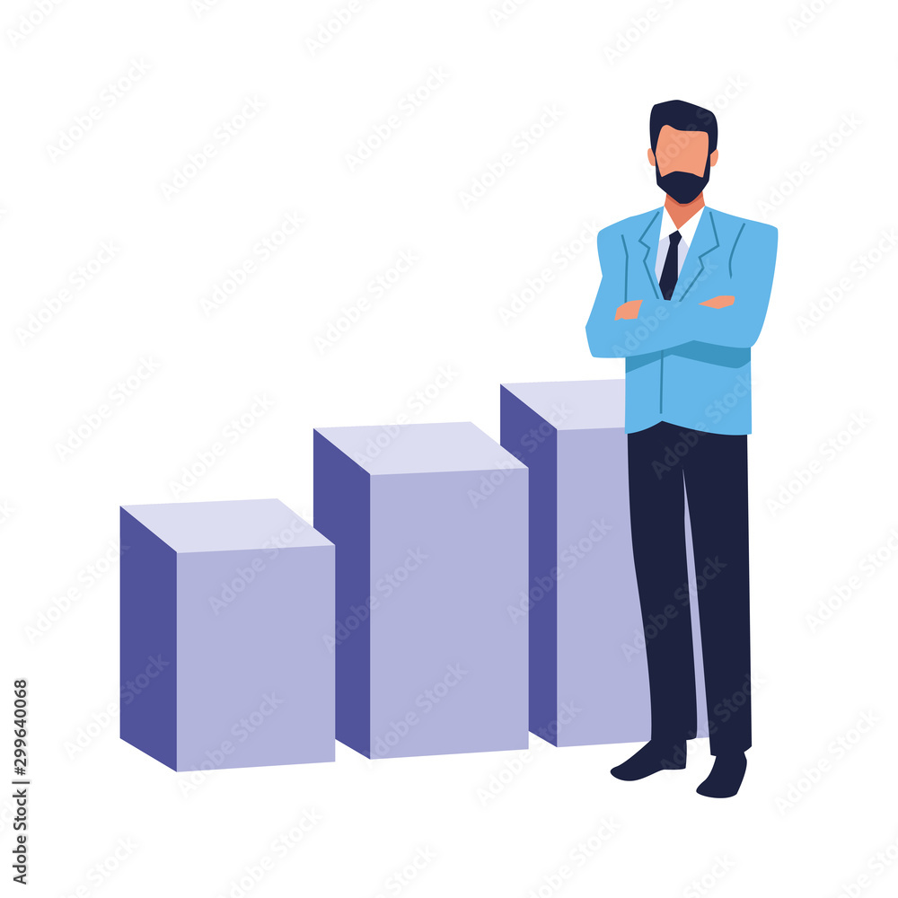 avatar businessman and graphic bar chart, colorful design avatar businessman and graphic bar chart, colorful design