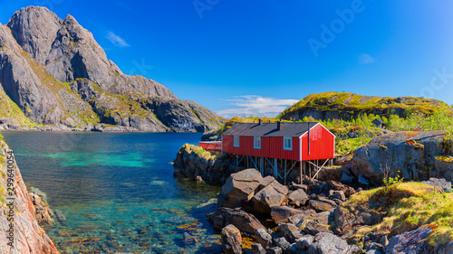 Red Fishing hut in Lofoten islands