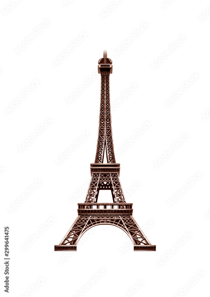 The Eiffel Tower is isolated on white background.