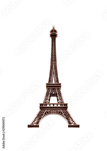 The Eiffel Tower is isolated on white background.