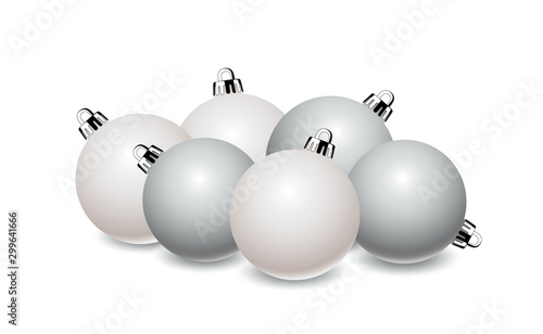 Weiße Weihnachtskugeln Gruppe Banner Dekoration,  Vektor Illustration isoliert auf weißem Hintergrund