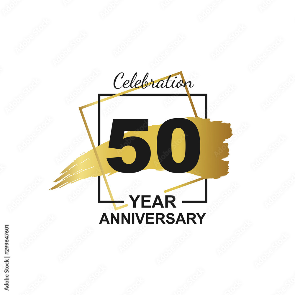 Fifty anniversary, minimalistic logo. Fiftieth years, 50th jubilee,  greeting card. Birthday invitation. 50 year sign. Black negative space  vector illustration on white background. Stock Vector by ©artyway 199167448