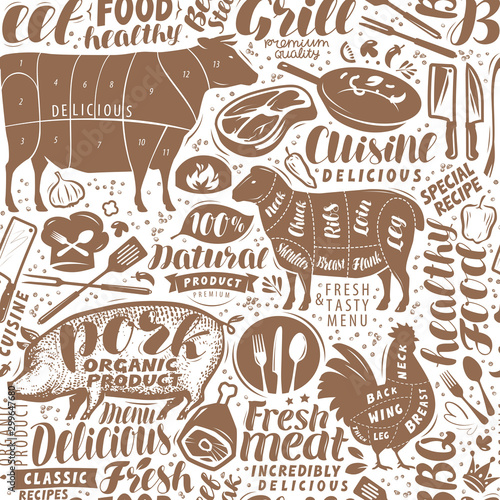 Restaurant seamless background. Food, barbecue concept. Vector illustration