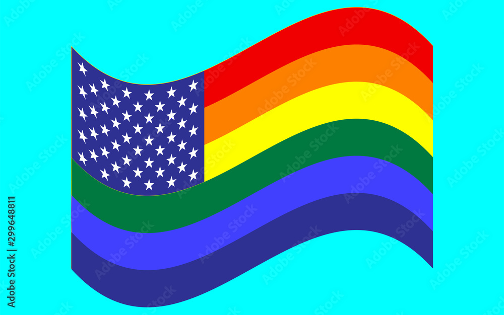 Wave USA flag with rainbow stripes. LGBT vector Wave USA flag with rainbow stripes. LGBT vector