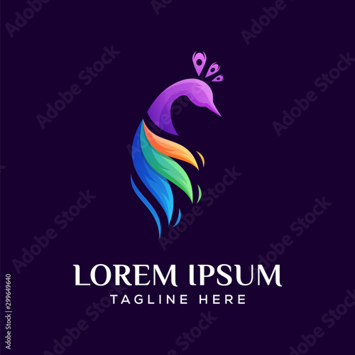 beauty peacock, colorful peacock logo premium vector