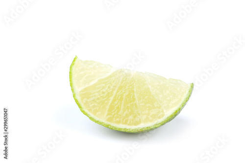 Piece of lime fruit isolated on white background