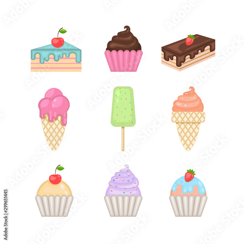 Sweets set.Vector ice cream,cupcake,cake,pie
