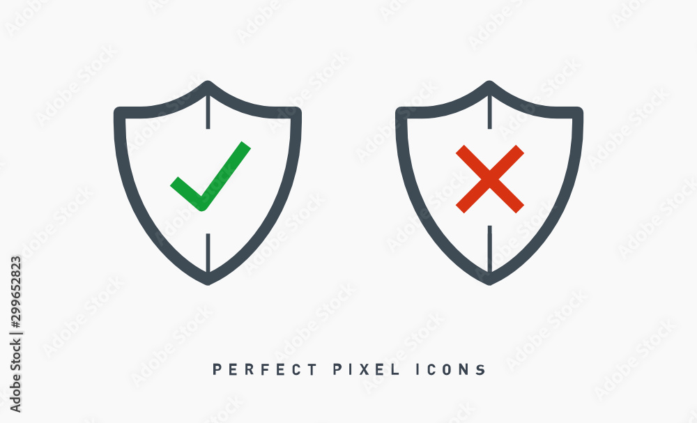 Shield with done tick pixel perfect set of icons for web and app isolated on white background