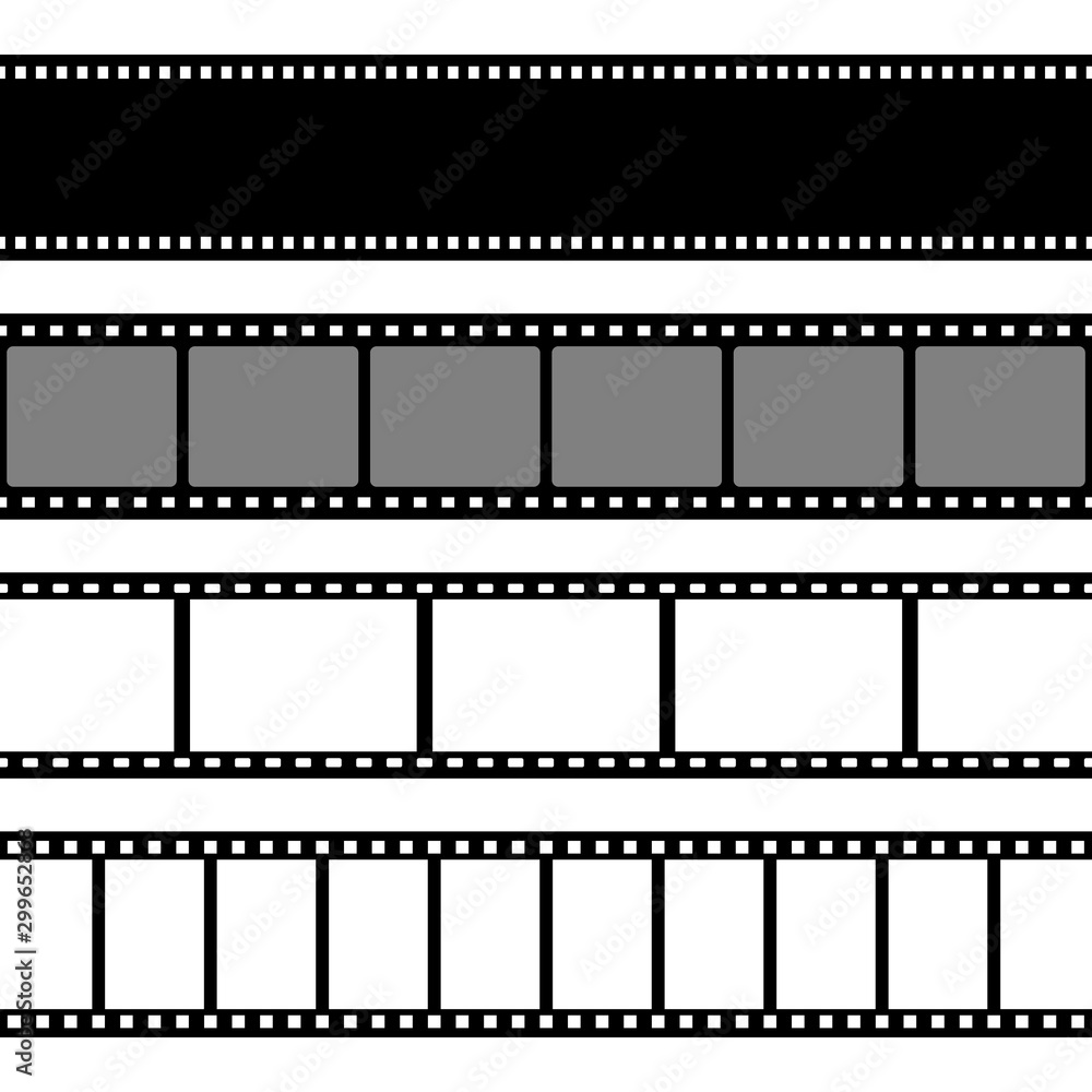 Film strips collection. Cinema or photo tape, strip. Vector illustration.