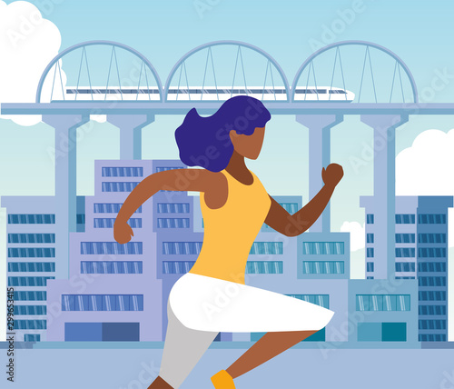 Woman running outside vector design