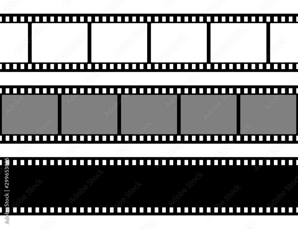 Film strips collection. Cinema or photo tape, strip. Vector illustration.