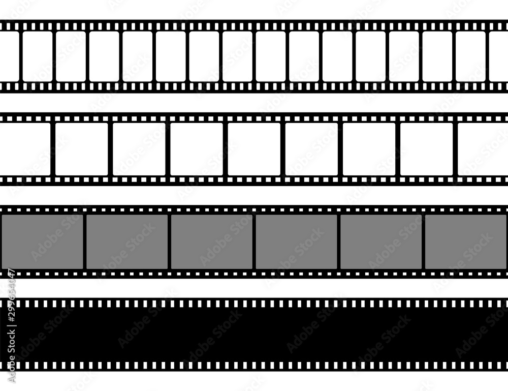 Film strips collection. Cinema or photo tape, strip. Vector illustration.