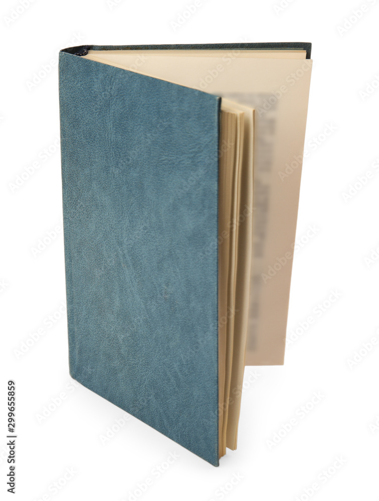 Open hardcover old book on white background Open hardcover old book on white background