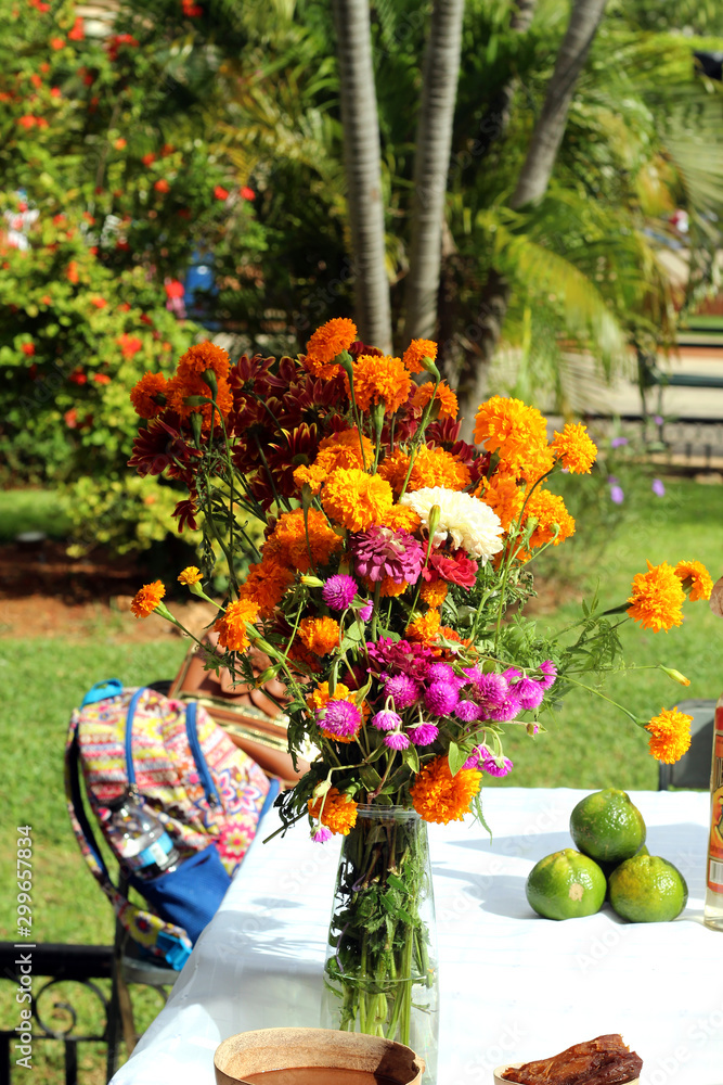 Flores de día de muerto en florereo