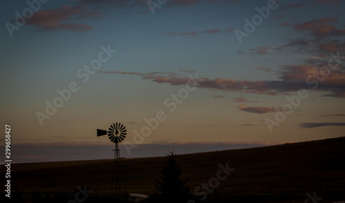 Steel windmill at sunset in Palouse