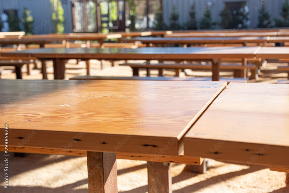 A background of community dining tables 