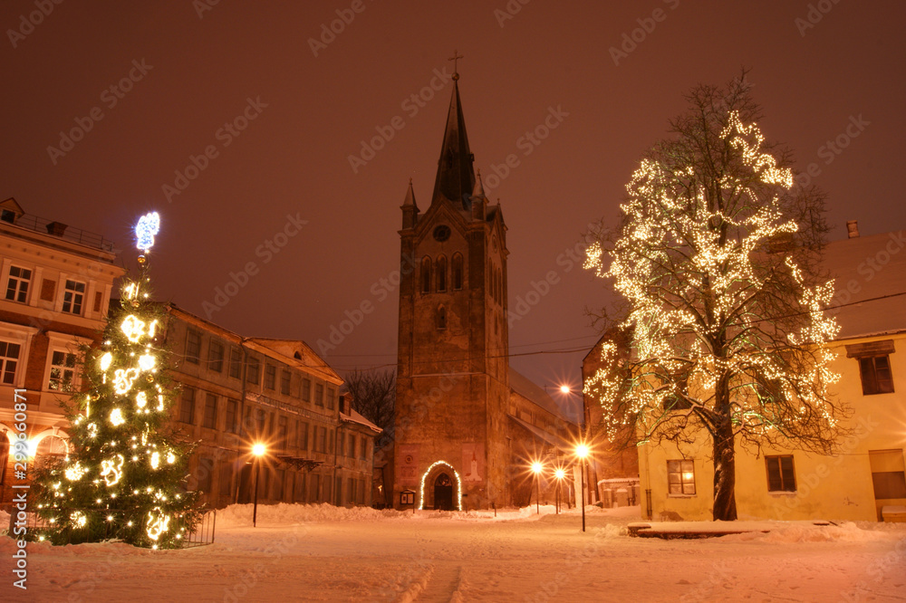 church at winter night