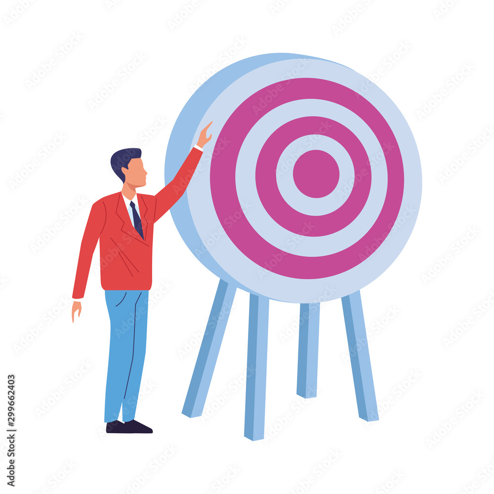 businessman showing big target icon, flat design businessman showing big target icon, flat design