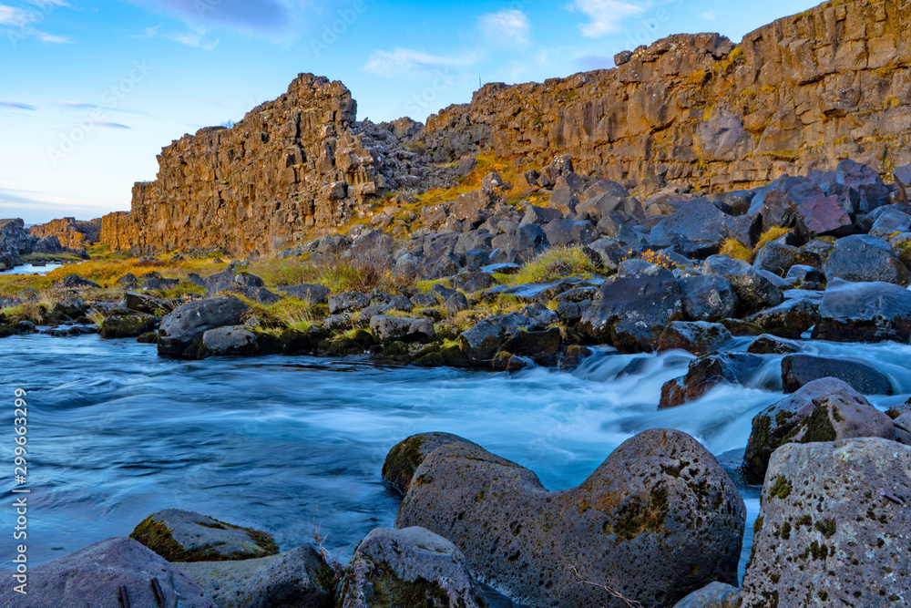 Mountain river in Iceland, rocks, water. 