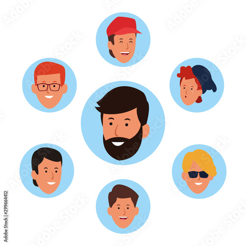 icon set of cartoon men faces, colorful design © Jemastock