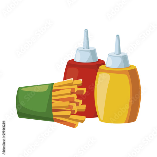 french fries and sauces bottles, fast food design