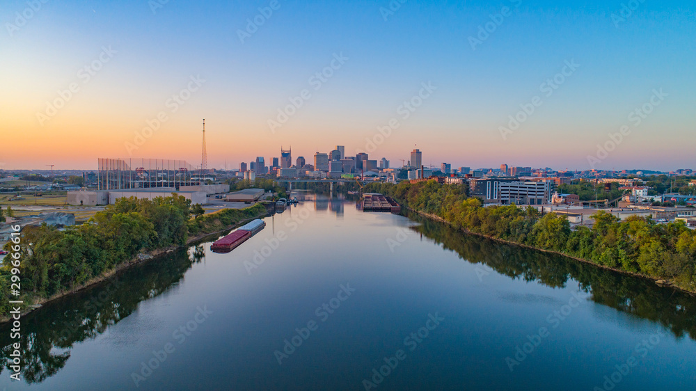 Nashville, Tennessee, USA Skyline Aerial and Cumberland River