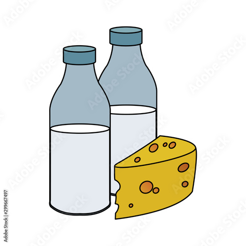 milk bottles and cheese piece