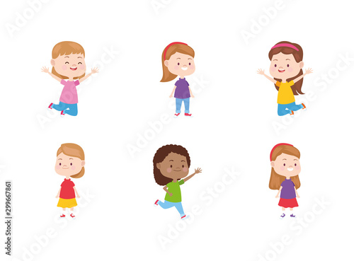 cartoon happy little girls icon set  flat design