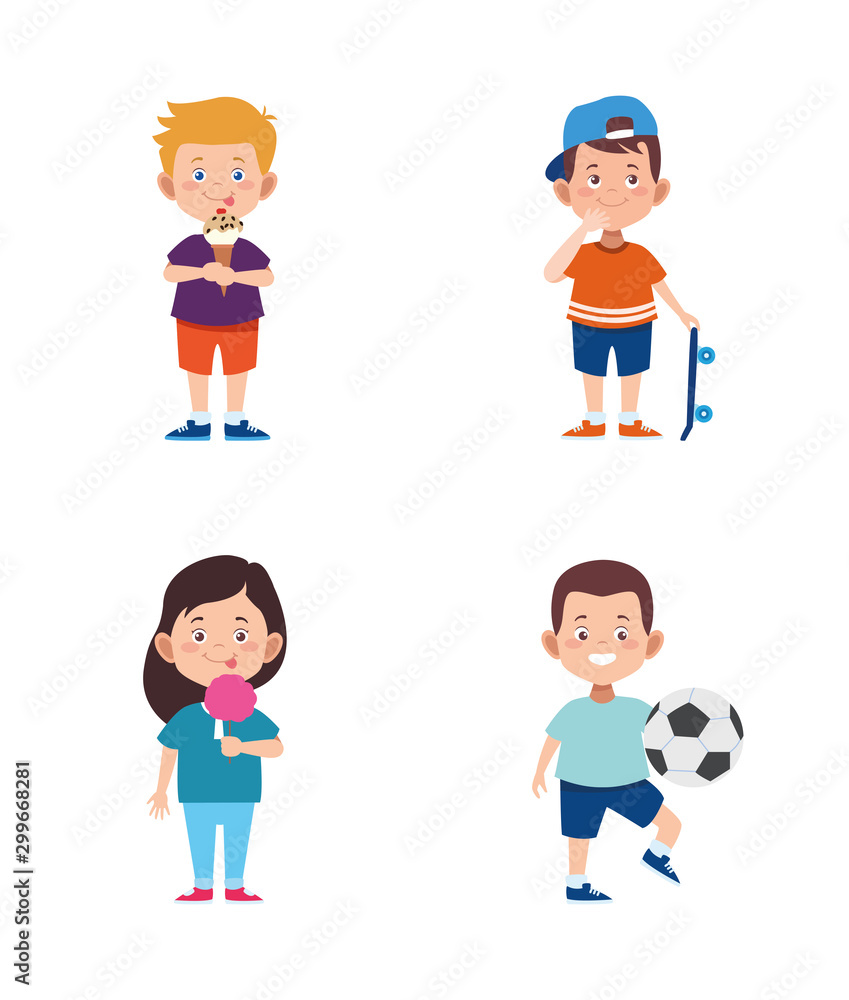 cartoon kids having fun icon set, colorful design cartoon kids having fun icon set, colorful design
