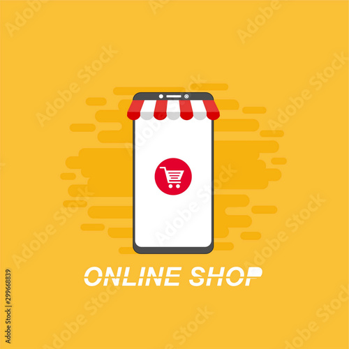 Online shopping concept desktop with computer, table, shopping bags, credit cards, coupons and products