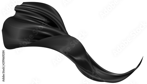 Abstract background of black wavy silk or satin. 3d rendering image.