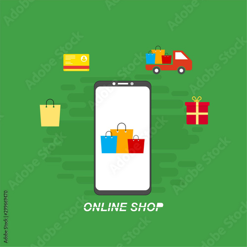 Online shopping. Flat design people and technology concept. Vector illustration for web banner  business presentation  advertising material.