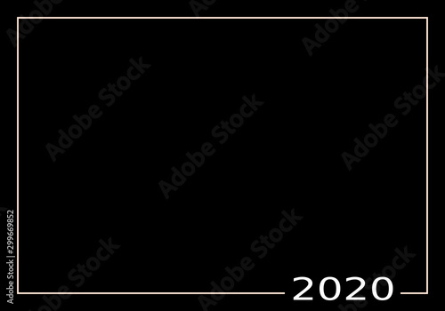 white 2020 letter on black background with frame empty for place your texts