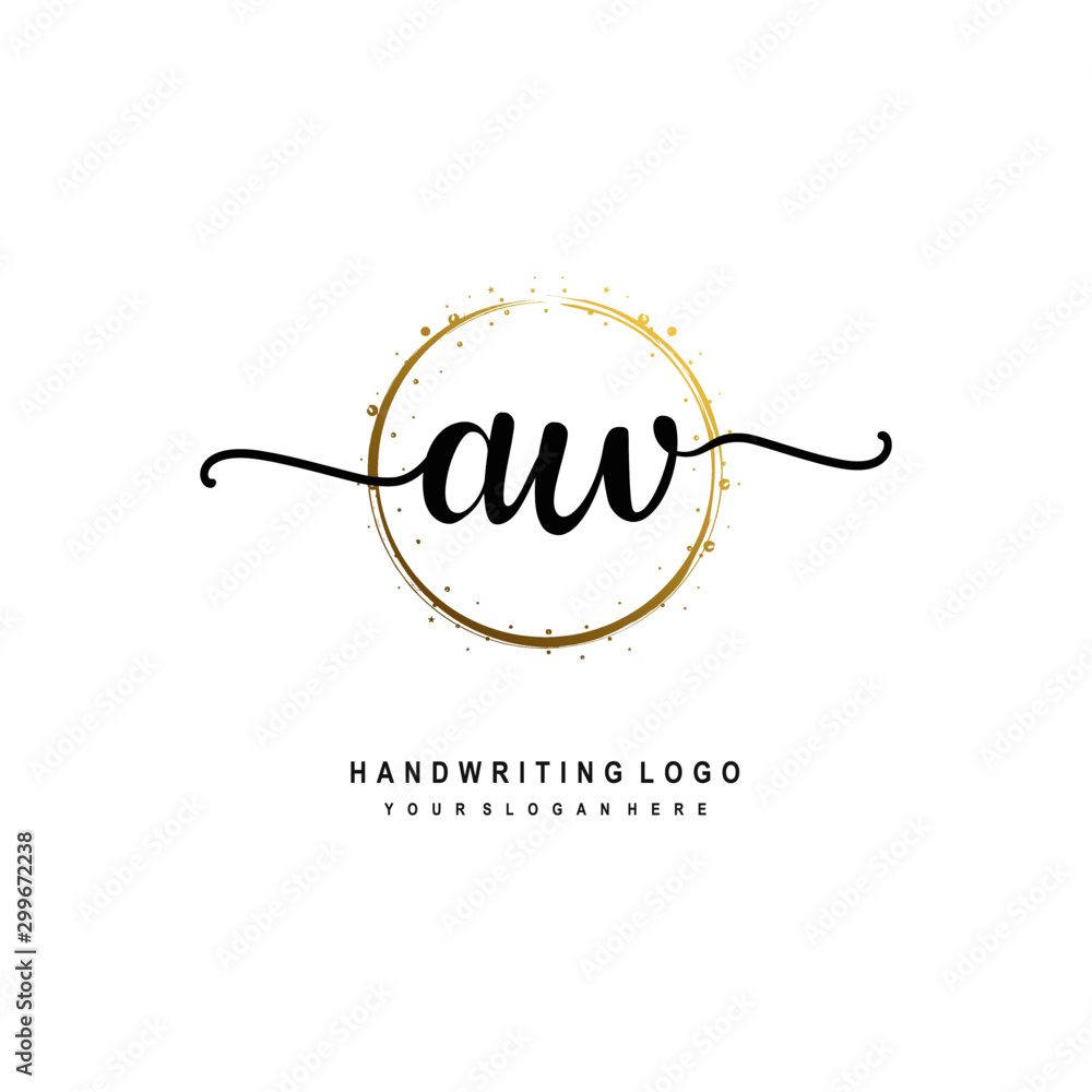 Initials letter AW vector handwriting logo template. with a circle brush and splash of gold paint Initials letter AW vector handwriting logo template. with a circle brush and splash of gold paint