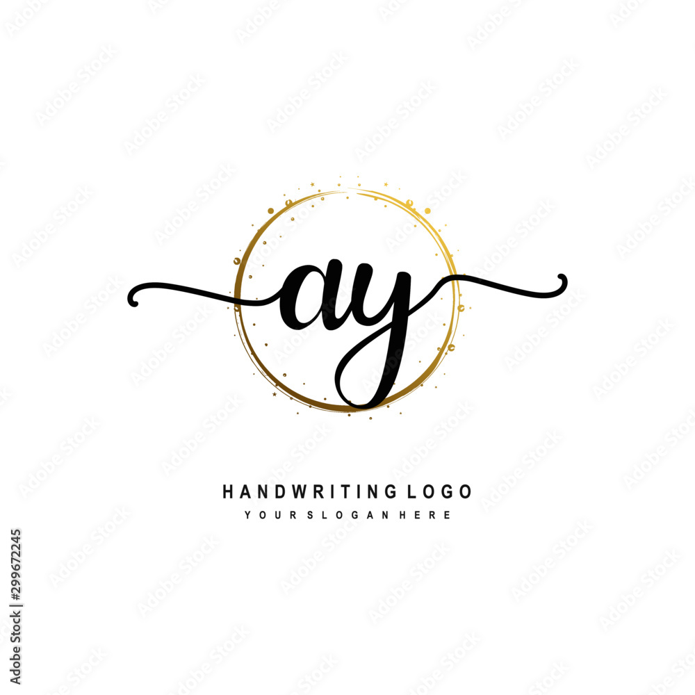 Initials letter AY vector handwriting logo template. with a circle brush and splash of gold paint Initials letter AY vector handwriting logo template. with a circle brush and splash of gold paint