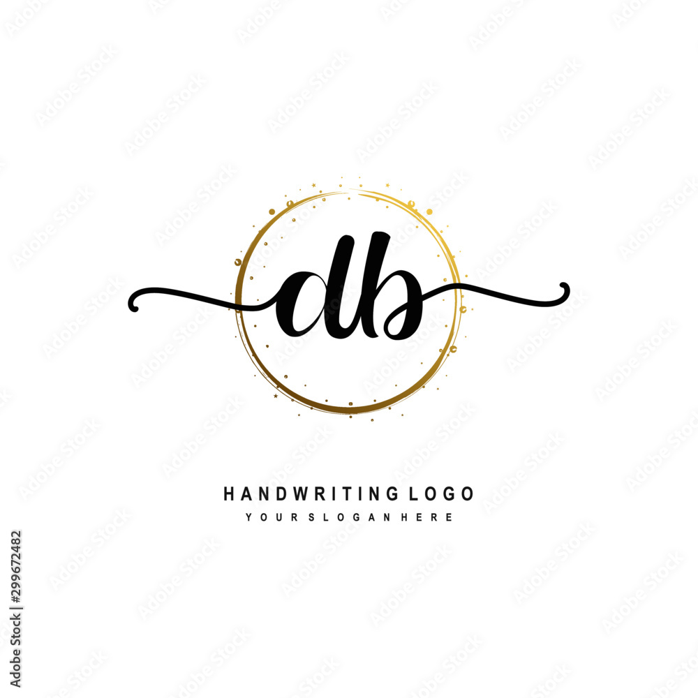 Initials letter DB vector handwriting logo template. with a circle brush and splash of gold paint Initials letter DB vector handwriting logo template. with a circle brush and splash of gold paint