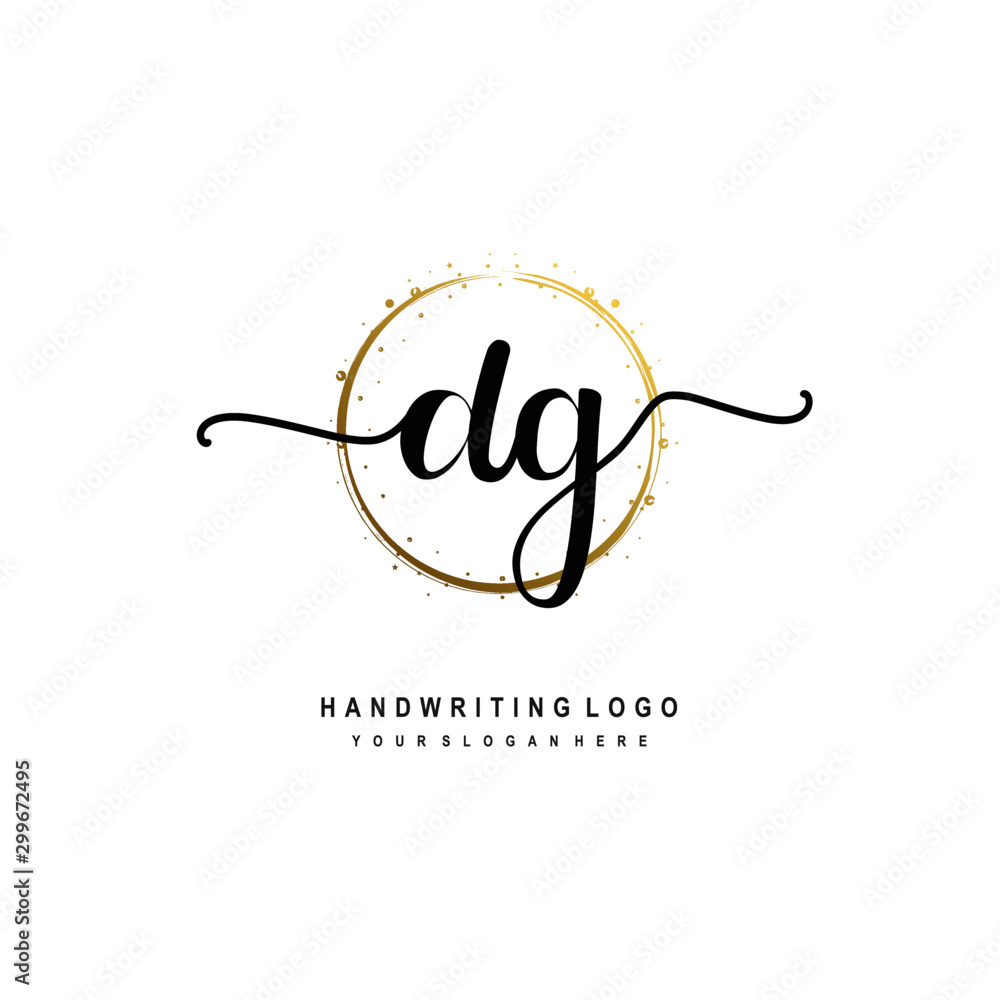 Initials letter DG vector handwriting logo template. with a circle brush and splash of gold paint Initials letter DG vector handwriting logo template. with a circle brush and splash of gold paint