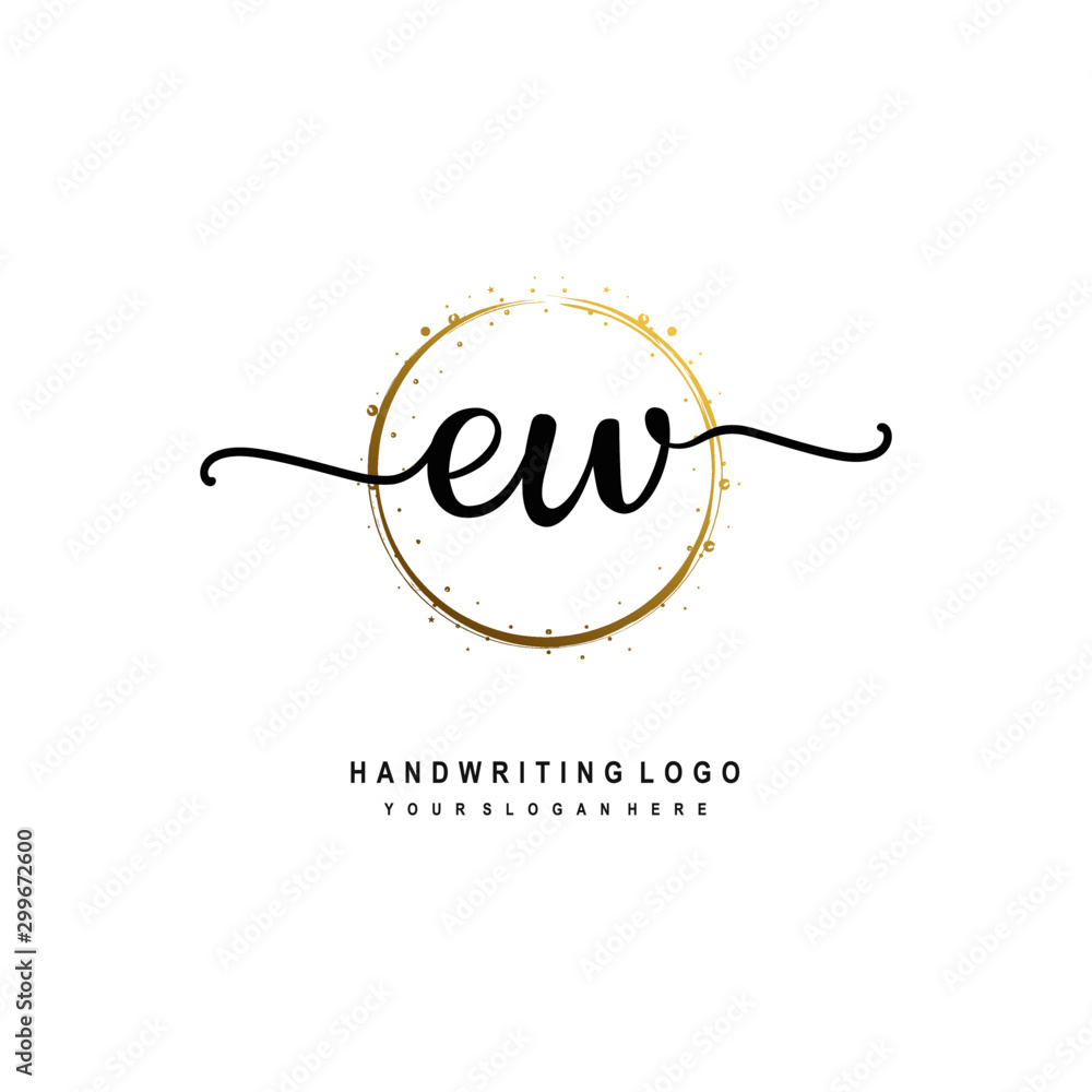 Initials letter EW vector handwriting logo template. with a circle brush and splash of gold paint Initials letter EW vector handwriting logo template. with a circle brush and splash of gold paint