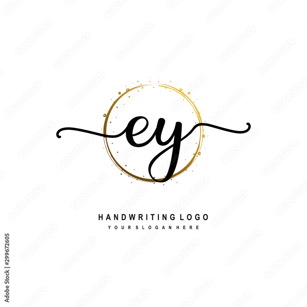 Fototapeta premium Initials letter EY vector handwriting logo template. with a circle brush and splash of gold paint