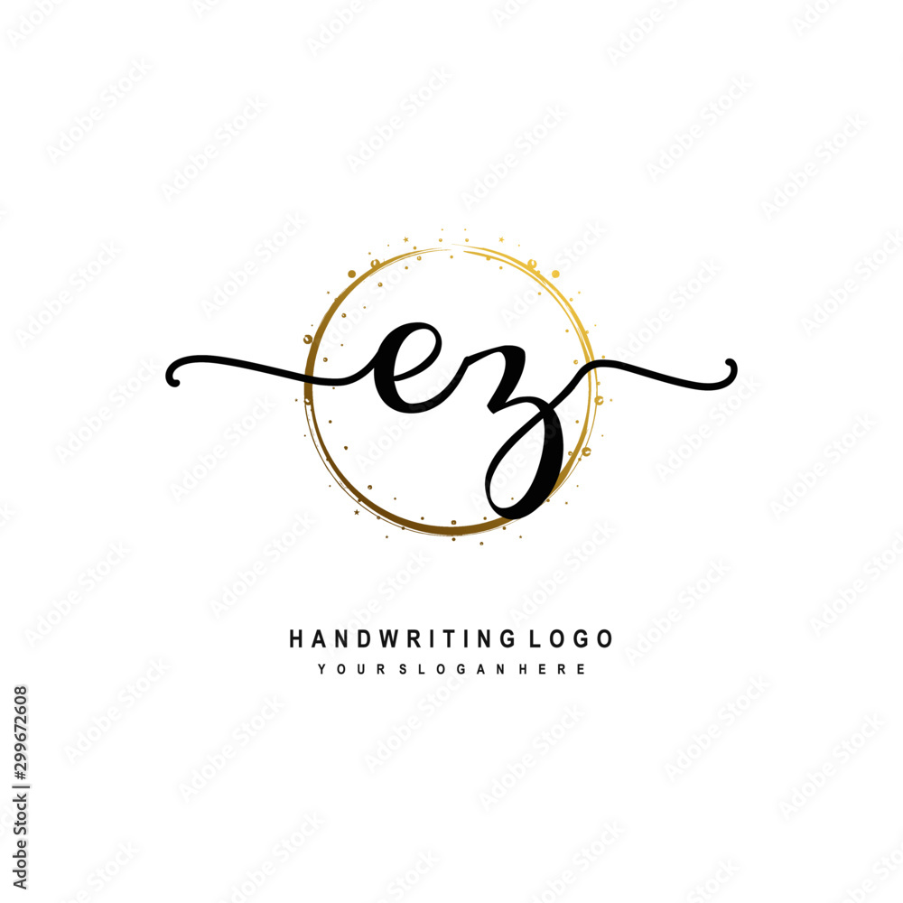 Initials letter EZ vector handwriting logo template. with a circle brush and splash of gold paint Initials letter EZ vector handwriting logo template. with a circle brush and splash of gold paint