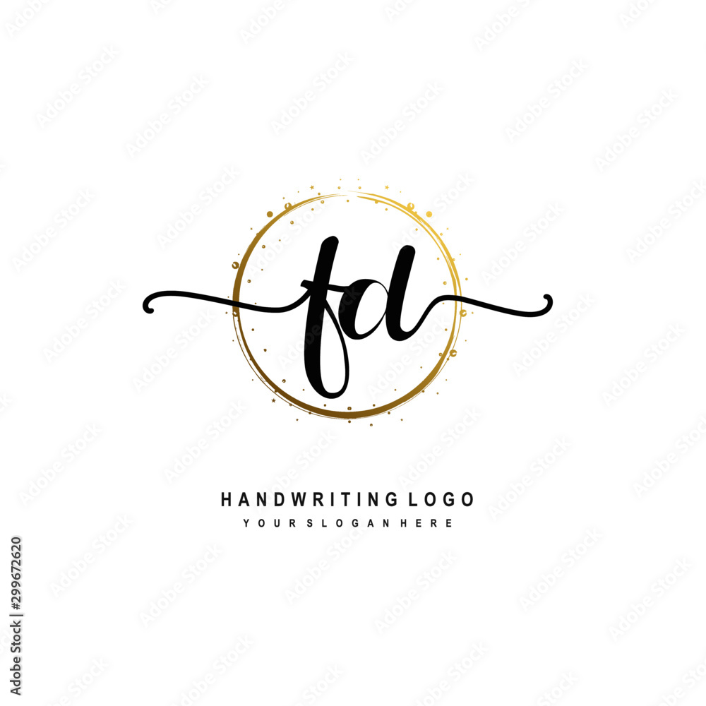 Initials letter FD vector handwriting logo template. with a circle brush and splash of gold paint Initials letter FD vector handwriting logo template. with a circle brush and splash of gold paint