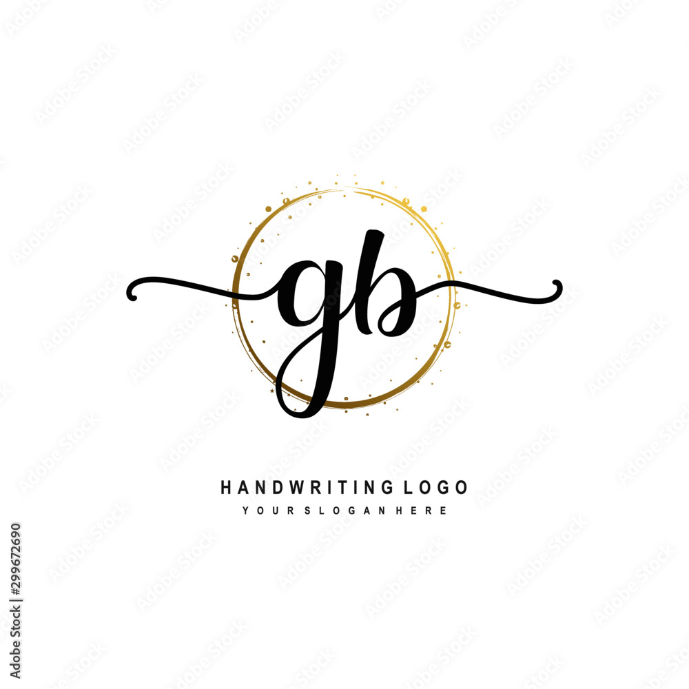 Initials letter GB vector handwriting logo template. with a circle brush and splash of gold paint Initials letter GB vector handwriting logo template. with a circle brush and splash of gold paint