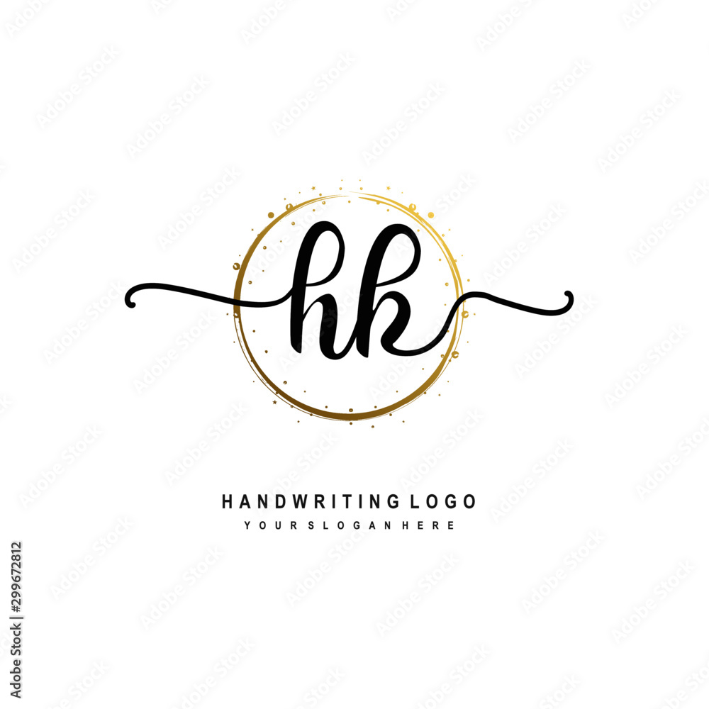 Initials letter HK vector handwriting logo template. with a circle brush and splash of gold paint Initials letter HK vector handwriting logo template. with a circle brush and splash of gold paint