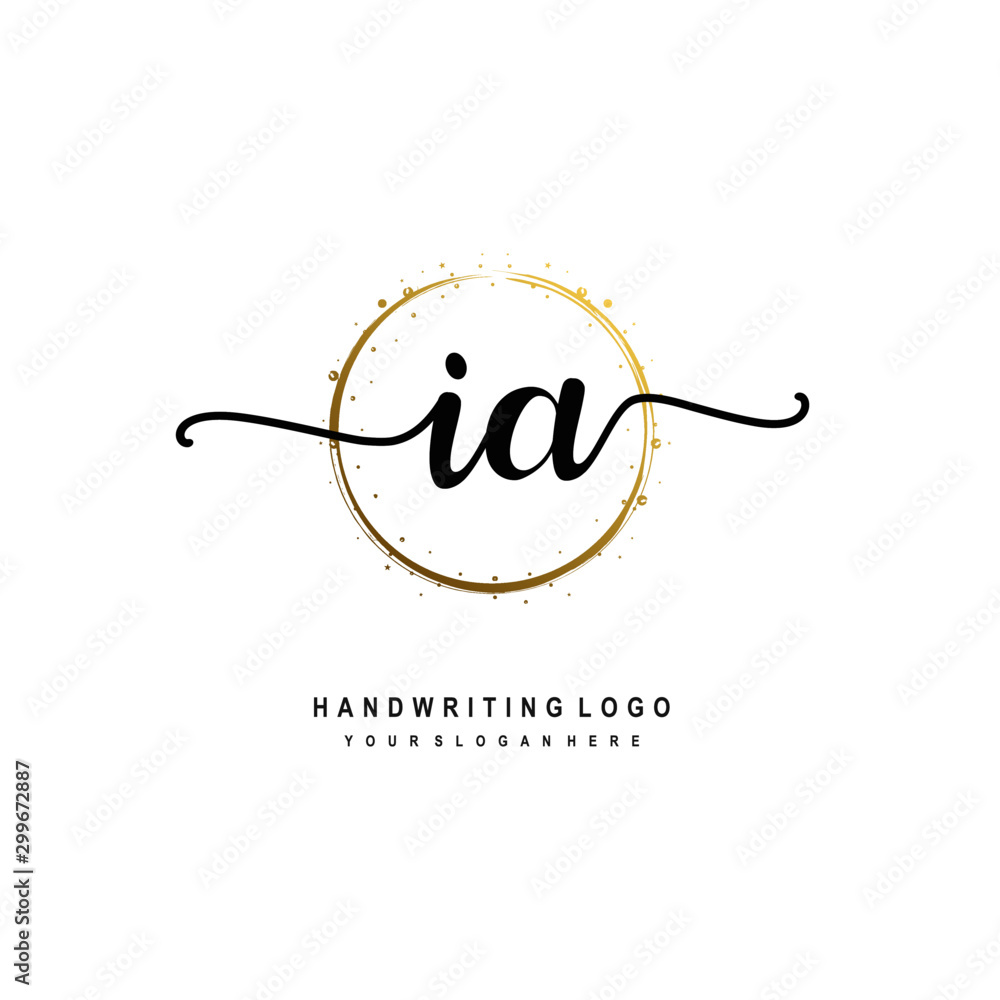 Initials letter IA vector handwriting logo template. with a circle brush and splash of gold paint Initials letter IA vector handwriting logo template. with a circle brush and splash of gold paint
