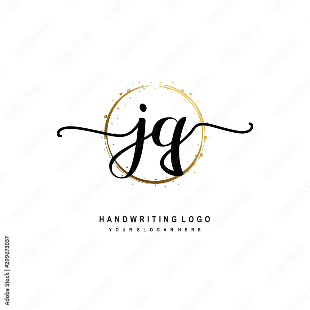 Initials letter JQ vector handwriting logo template. with a circle brush and splash of gold paint Initials letter JQ vector handwriting logo template. with a circle brush and splash of gold paint