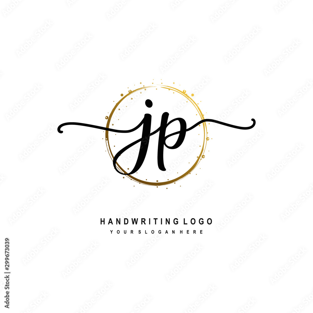 Initials letter JP vector handwriting logo template. with a circle brush and splash of gold paint Initials letter JP vector handwriting logo template. with a circle brush and splash of gold paint