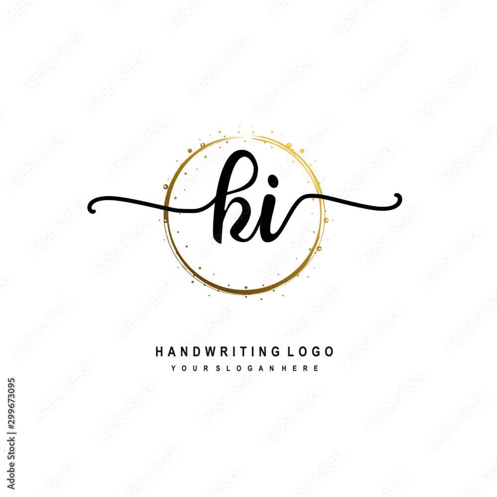 Initials letter KI vector handwriting logo template. with a circle brush and splash of gold paint Initials letter KI vector handwriting logo template. with a circle brush and splash of gold paint