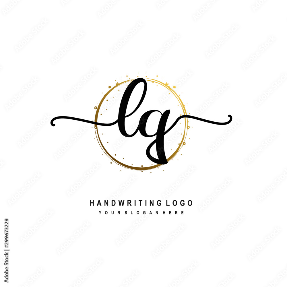Initials letter LQ vector handwriting logo template. with a circle brush and splash of gold paint Initials letter LQ vector handwriting logo template. with a circle brush and splash of gold paint